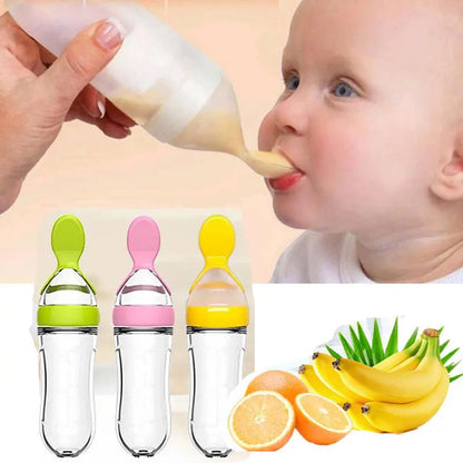 Safe Useful Silicone Baby Bottle With Spoon Food