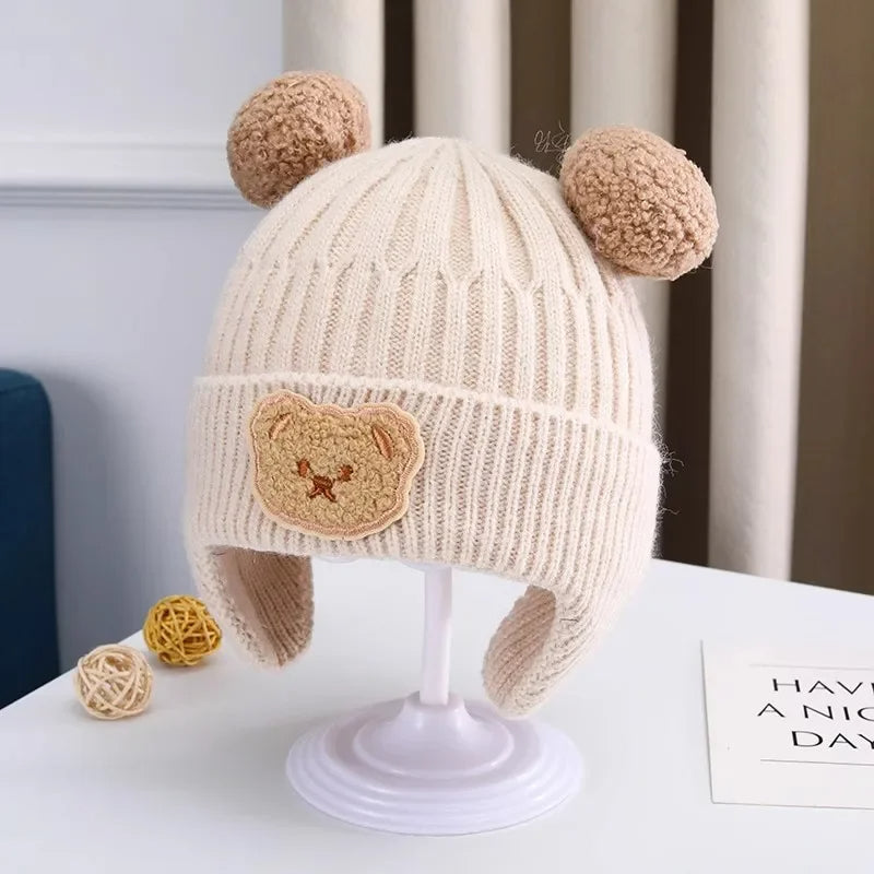 Baby wool hat cute bear ear protection hat children winter