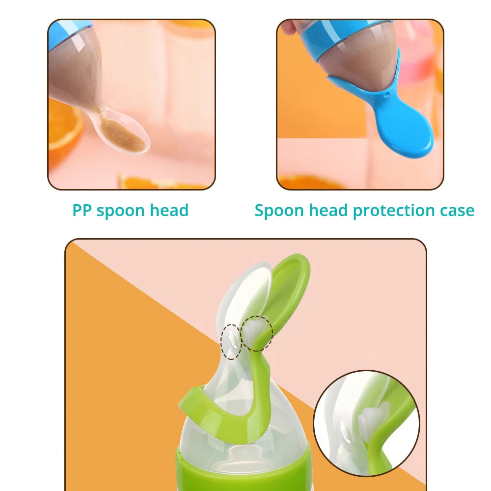 Safe Useful Silicone Baby Bottle With Spoon Food