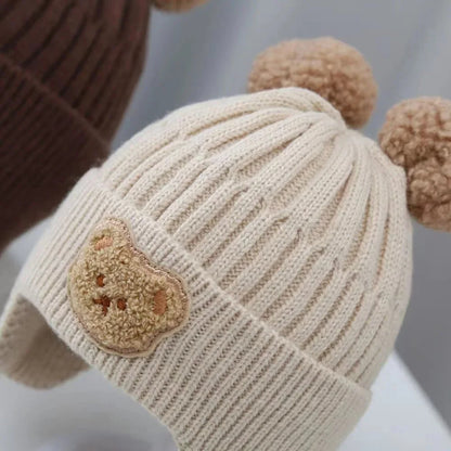 Baby wool hat cute bear ear protection hat children winter