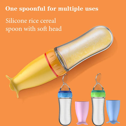 Safe Useful Silicone Baby Bottle With Spoon Food